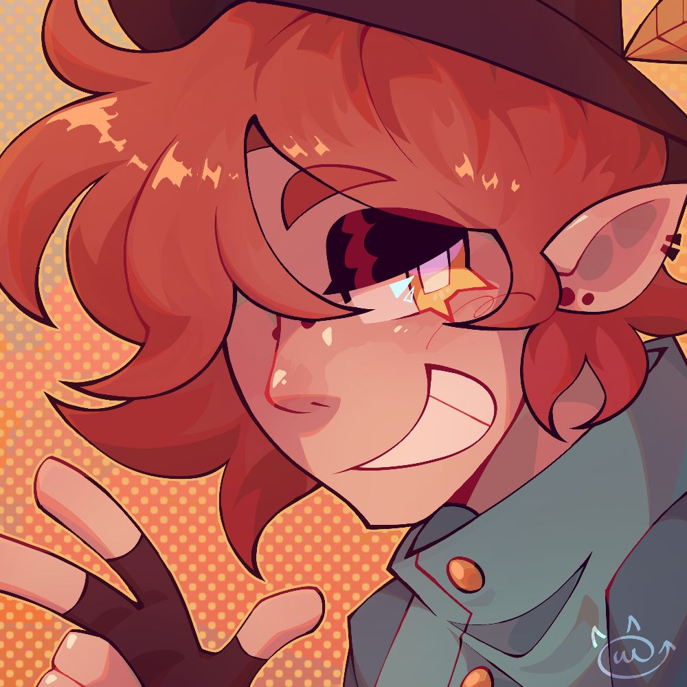 Digital art of a character, Nico. He is smiling at the viewer and doing a peace sign.
