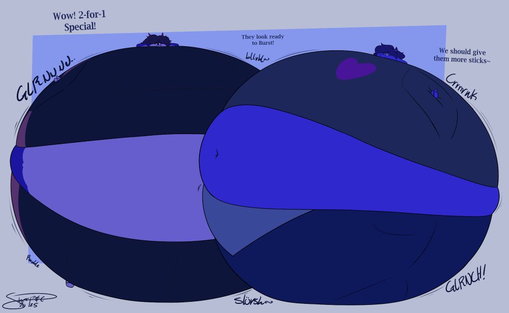 two giant bloated goat boys who are now blueberries being teased and mocked.
