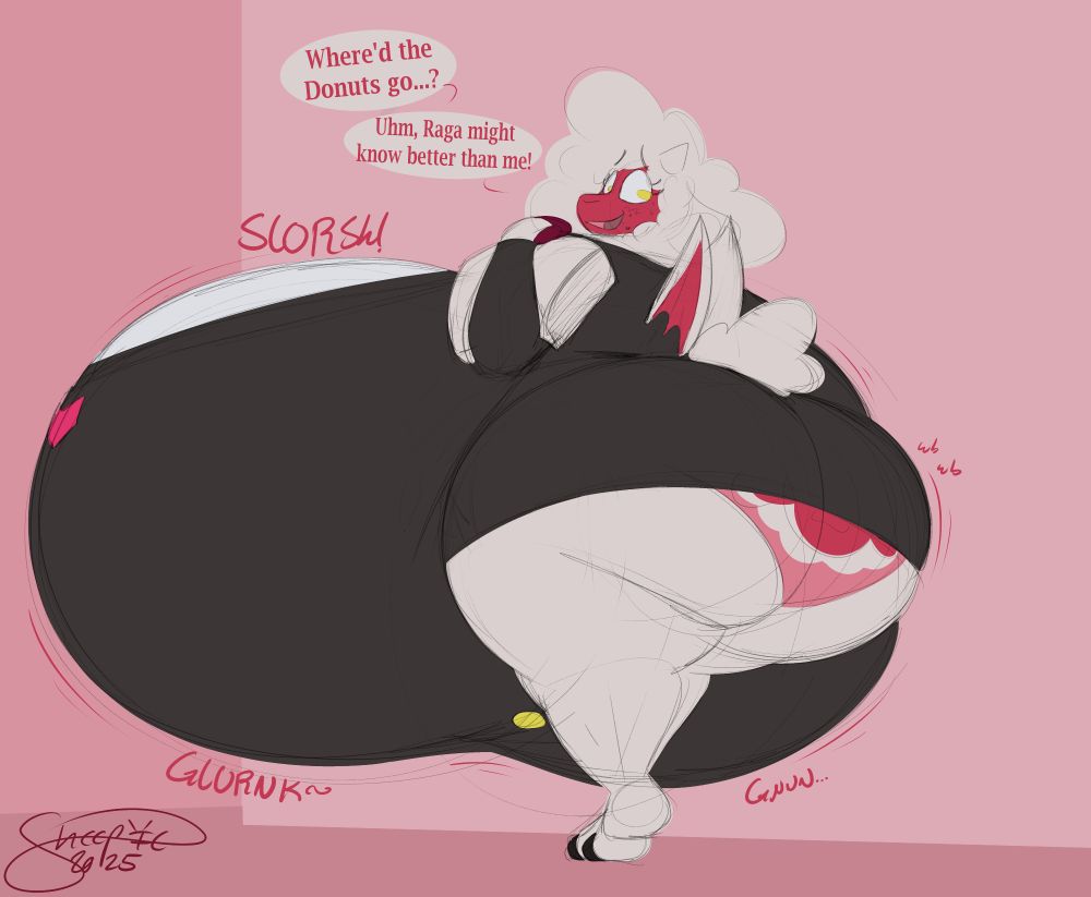 Sheep girl with MASSIVE tits and her panties peeking out from her skirt. They have her face on them