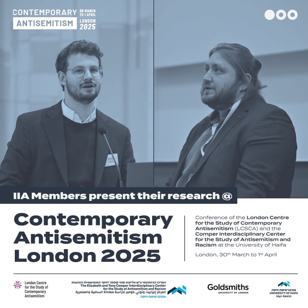 Stylized Sharepic with pictures of Lennard Schmidt and Marc Seul, announcing their talks at the "Contemporary Antisemitism London 2025" conference.