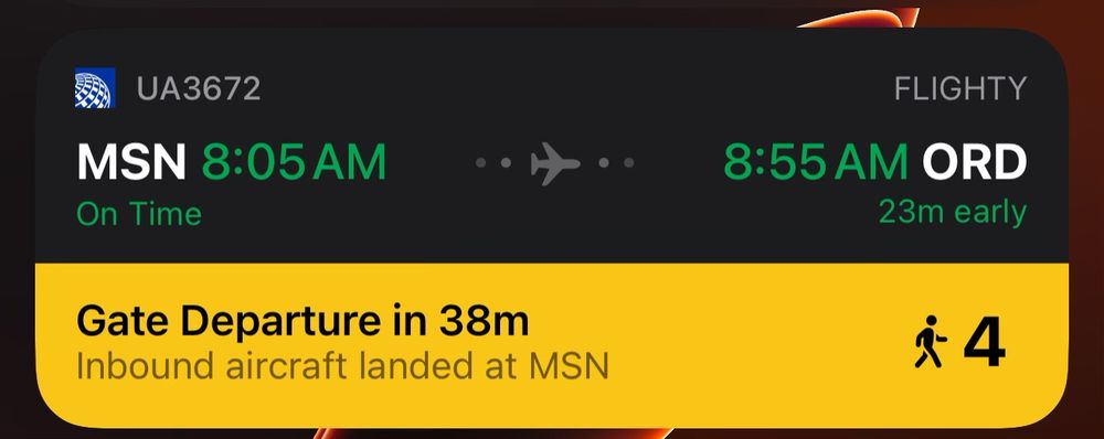 A 50 minute flight from Madison to Chicago