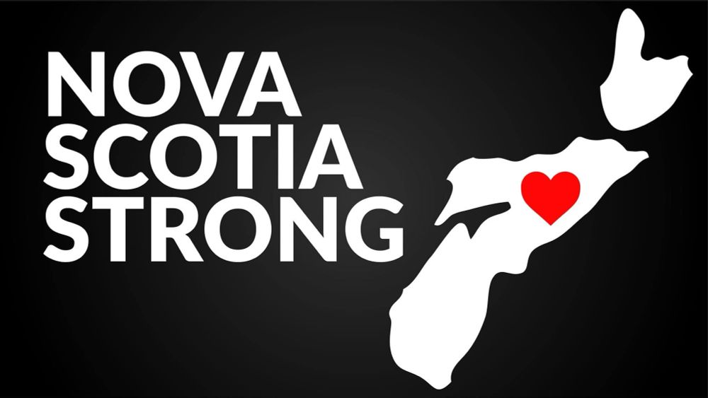 Photo of Nova Scotia with a heart on top of Portapique that says Nova Scotia Strong. 