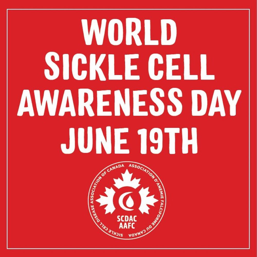 World sickle cell awareness day June 19th poster. Red background with white text