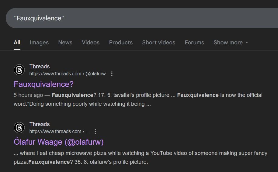 Only 2 search results for Fauxquivalence is me