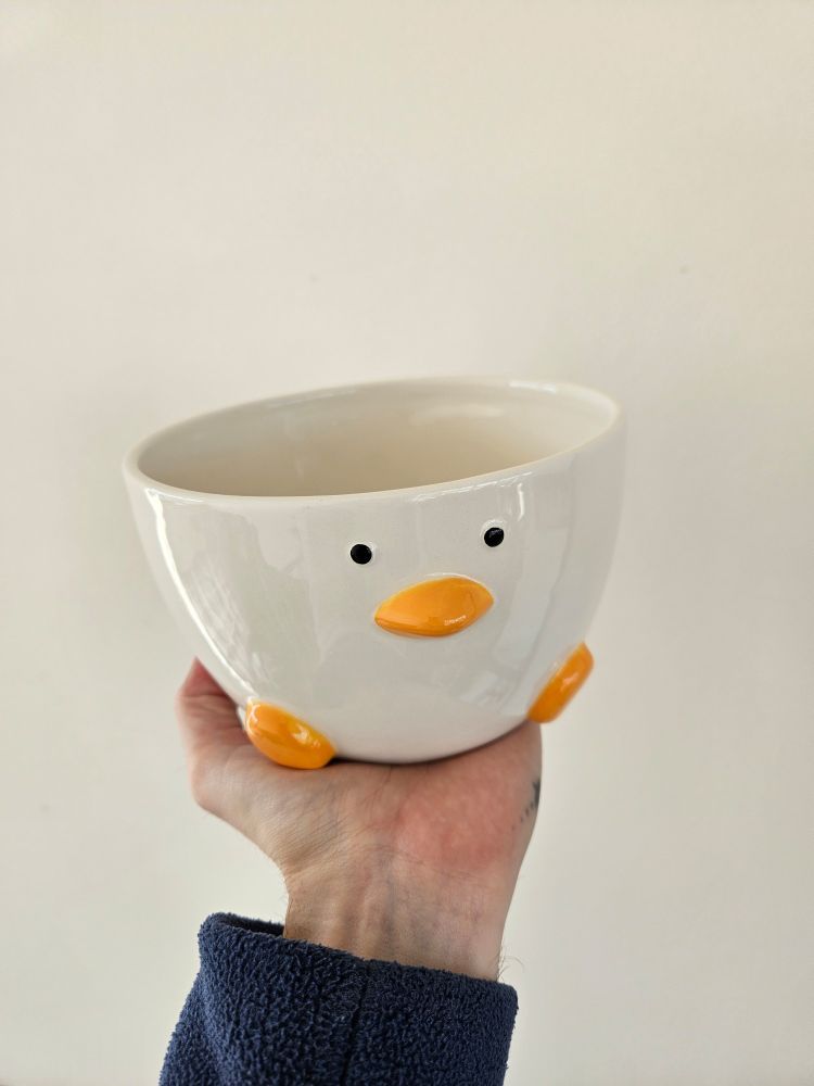 Ceramic soup bowl designed to look like a duck 