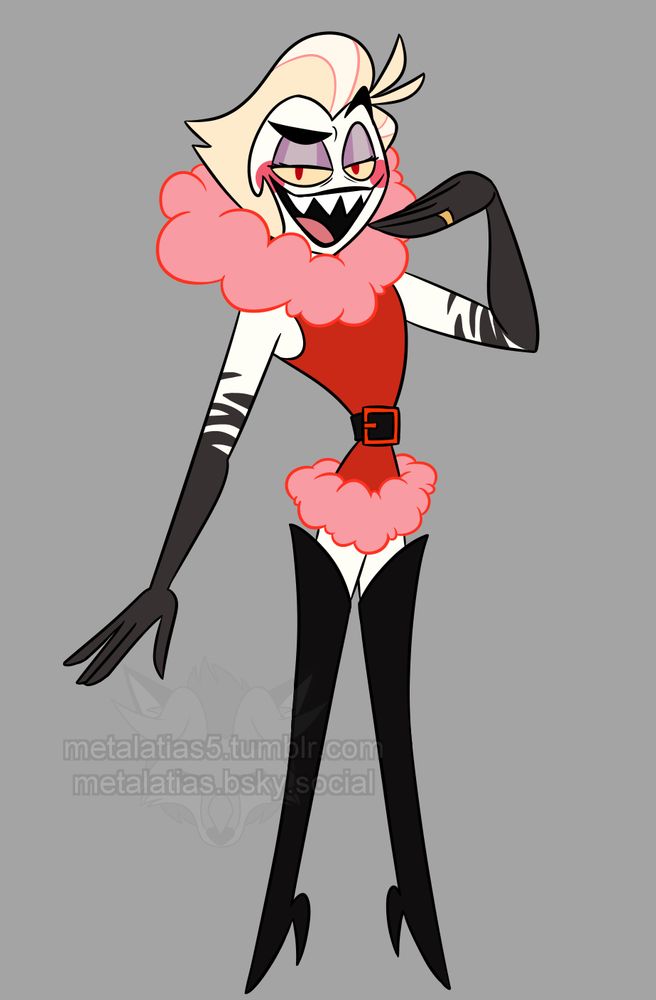 A drawing of Lucifer Morningstar from Hazbin Hotel, dressed as Him from the Power Puff Girls