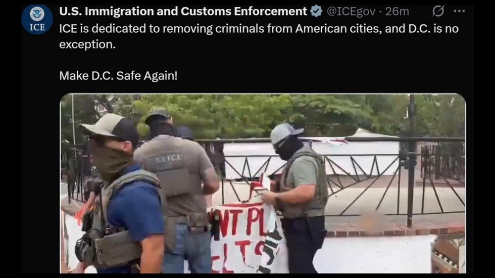 "We're taking America back, baby," one of the masked men says in the video posted to ICE's official X account.