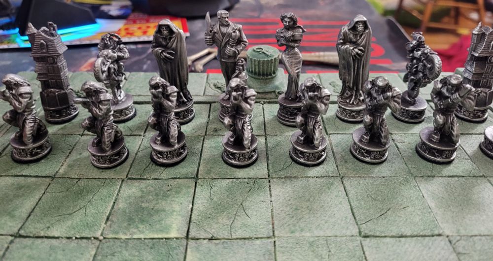 View of the Camarilla pieces from the Vampire: The Masquerade Chess Set.