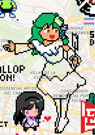A Wplace work in progress of Sanae Kochiya wearing a traditional El Salvadoran dress (also Homura Akemi is there).