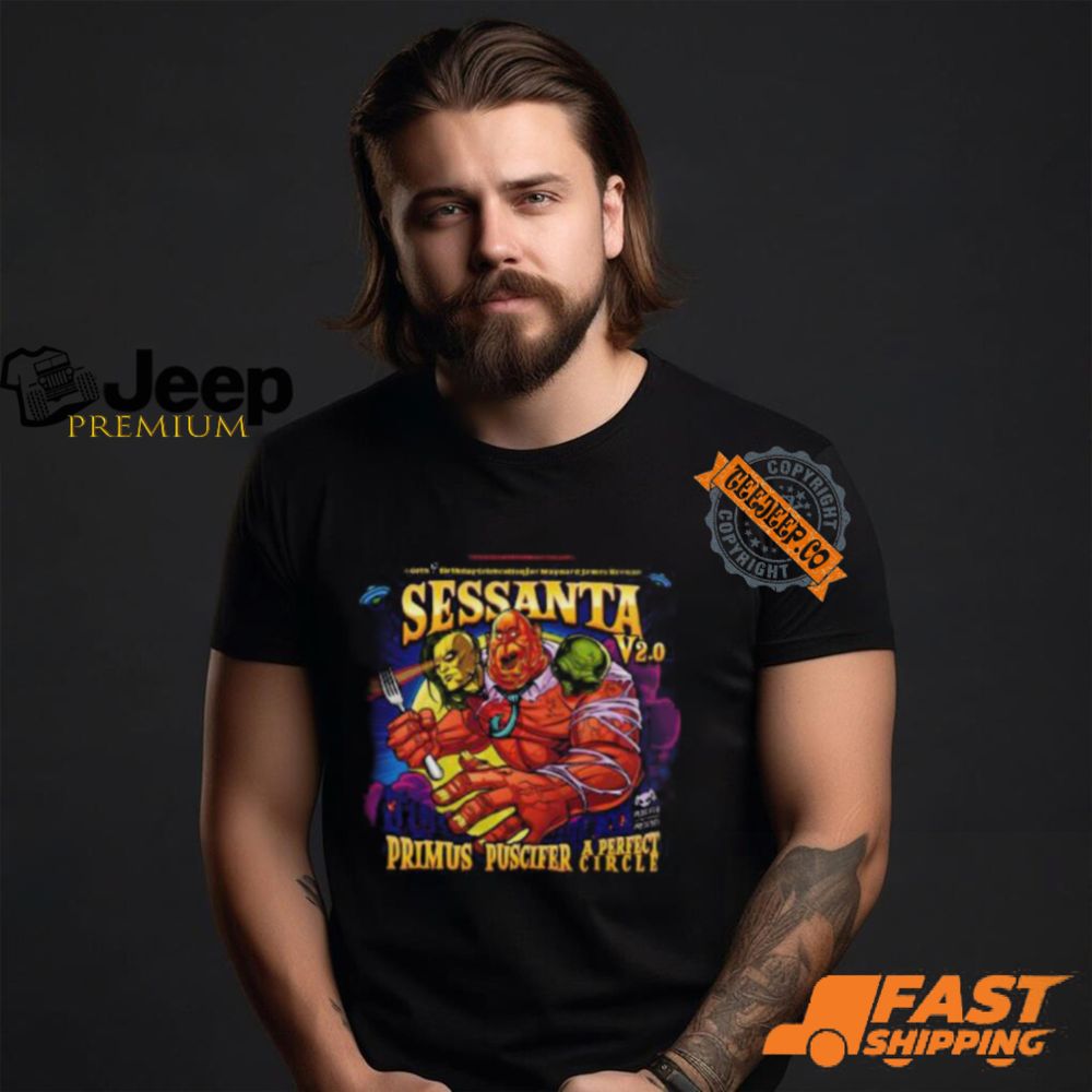 Sessanta V2.0 A 61th Birthday Celebration For Maynard James Keenan 2025 Tour V2.0 With Primus Puscifer And A Perfect Circle Tour Dates List Two Sides Unisex T Shirt - TeeJeep Fashion - Online T-shirt,...