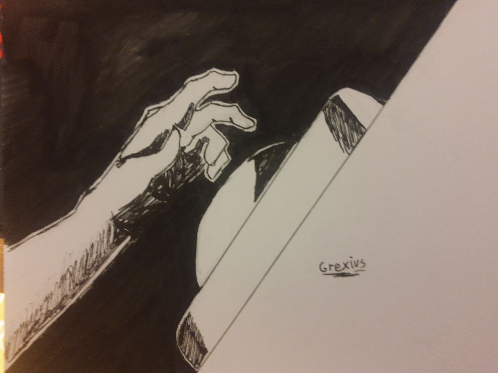 Drawing of a hand reaching for a large button