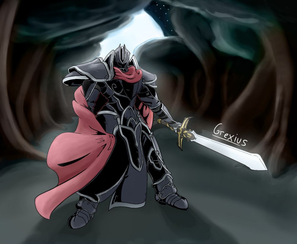 Art of the black knight from path of radiance standing in a forest