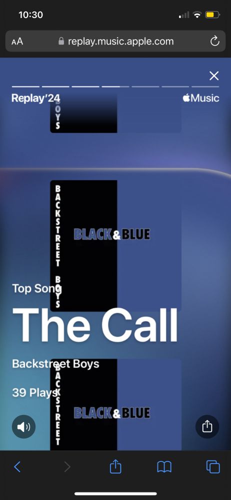 apple music 2024 reply - top song is THE CALL by backstreet boys