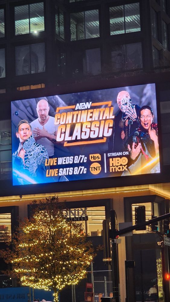 Digital billboard advertising the AEW Continental Classic in downtown Nashville TN