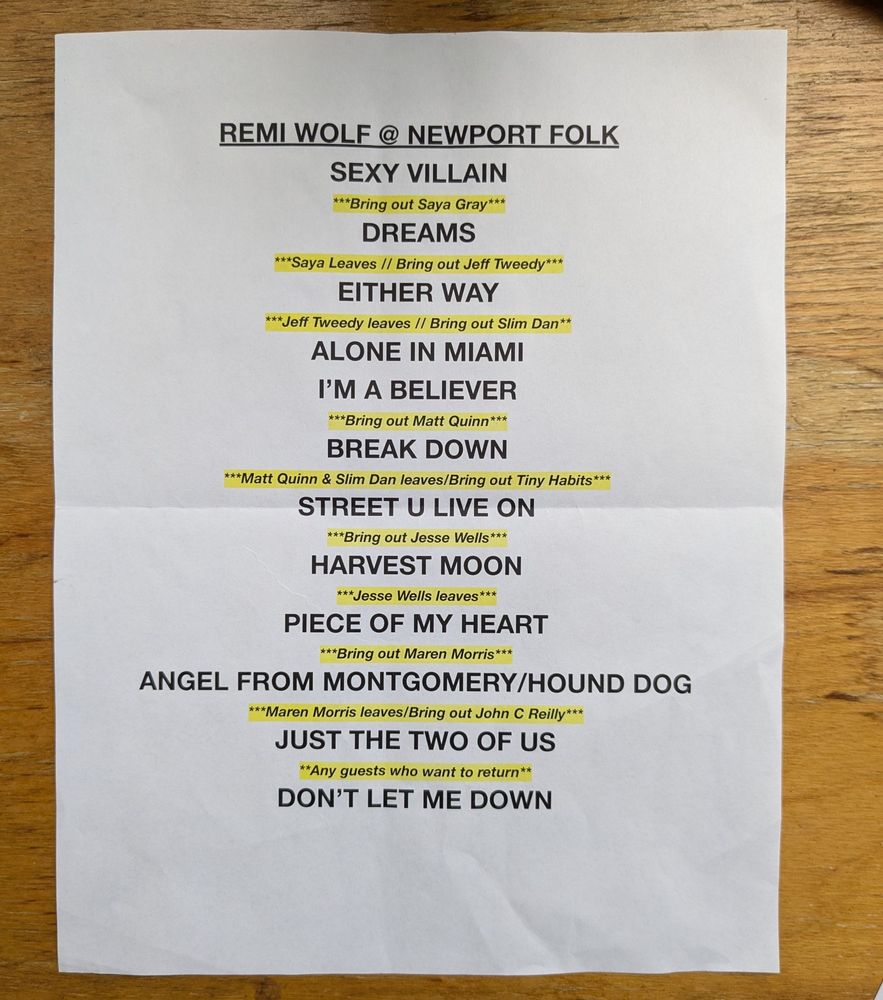 Setlist from Remi Wolf rehearsal at Newport Folk 2025