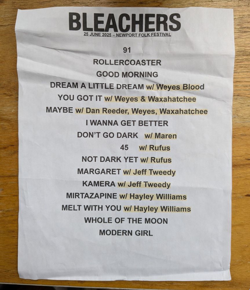 Setlist from Bleachers set at Newport Folk 2025