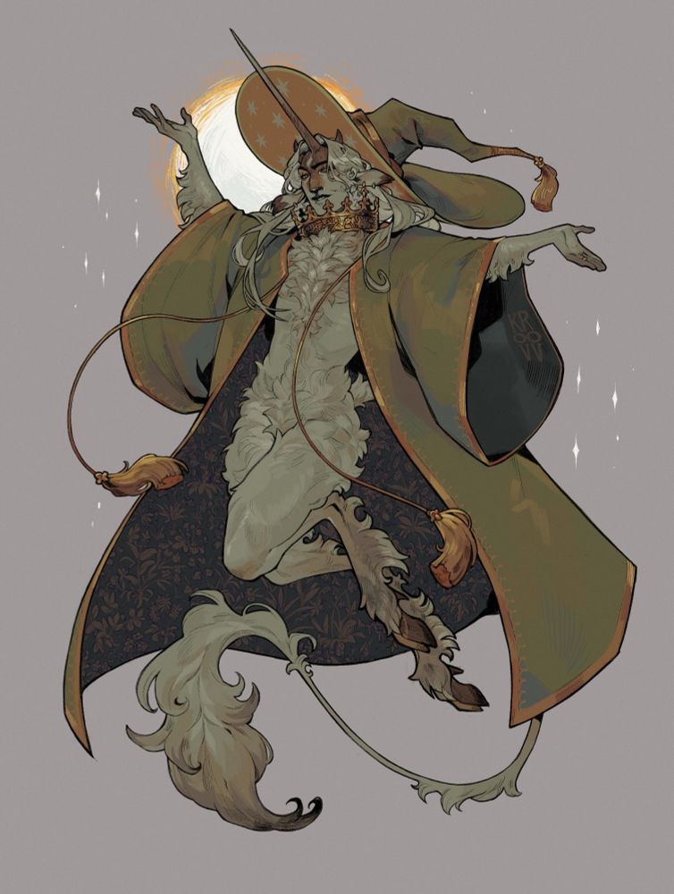 A handsome unicorn man with a big hat and coat