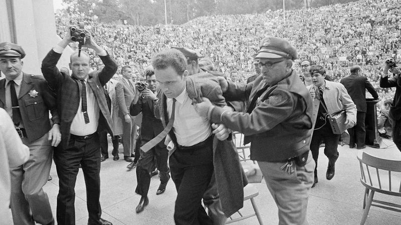 mario savio getting arrested at Berkeley for exercising his constitutional right to free speech
