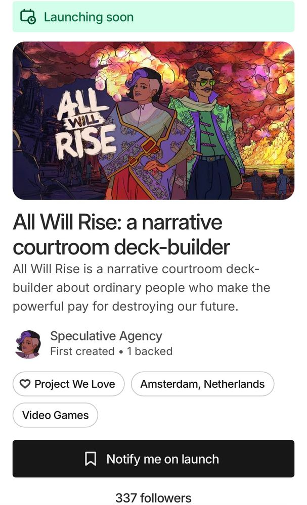 The All Will Rise Kickstarter page. 