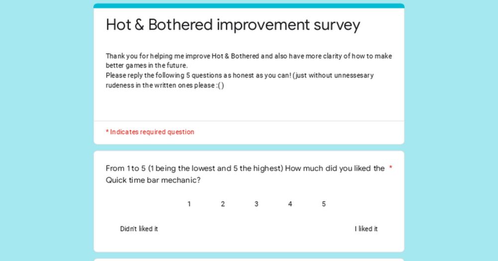 Hot & Bothered improvement survey