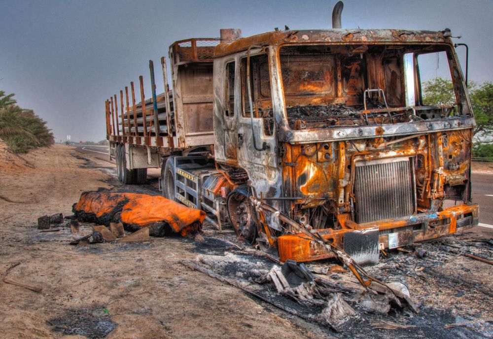 Burned out truck in UAE