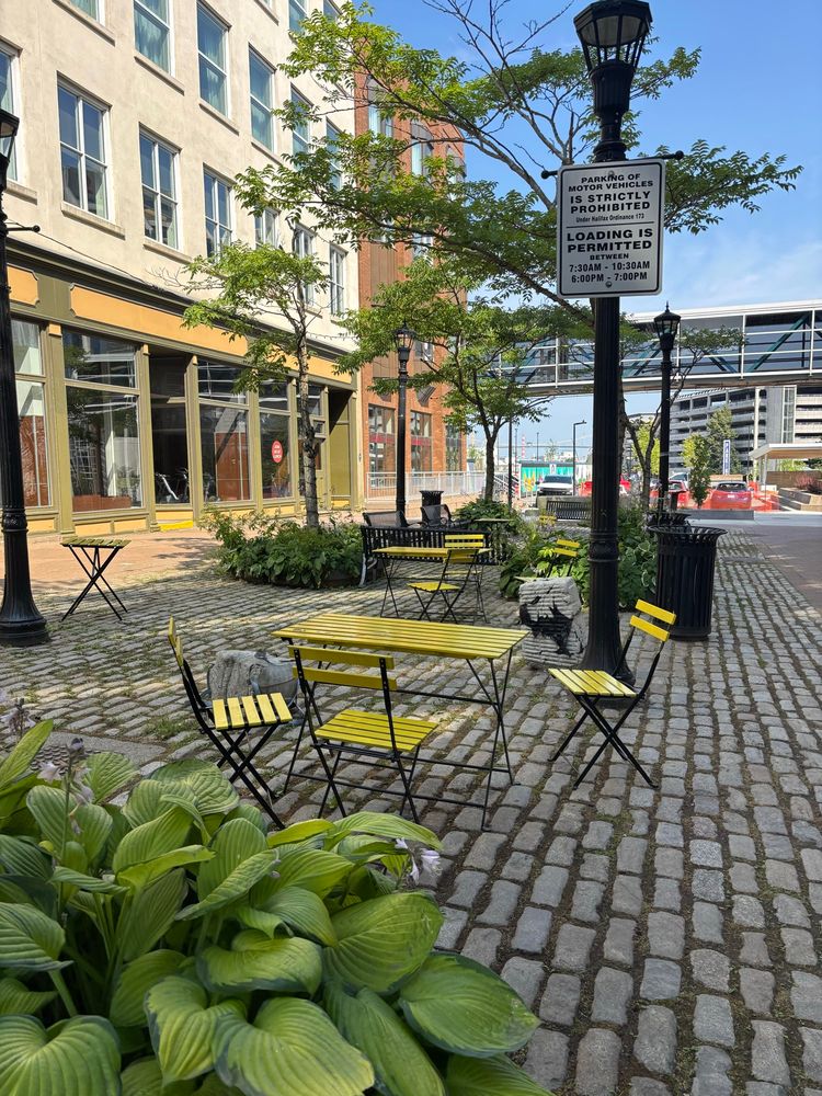 Patio tables and hostas