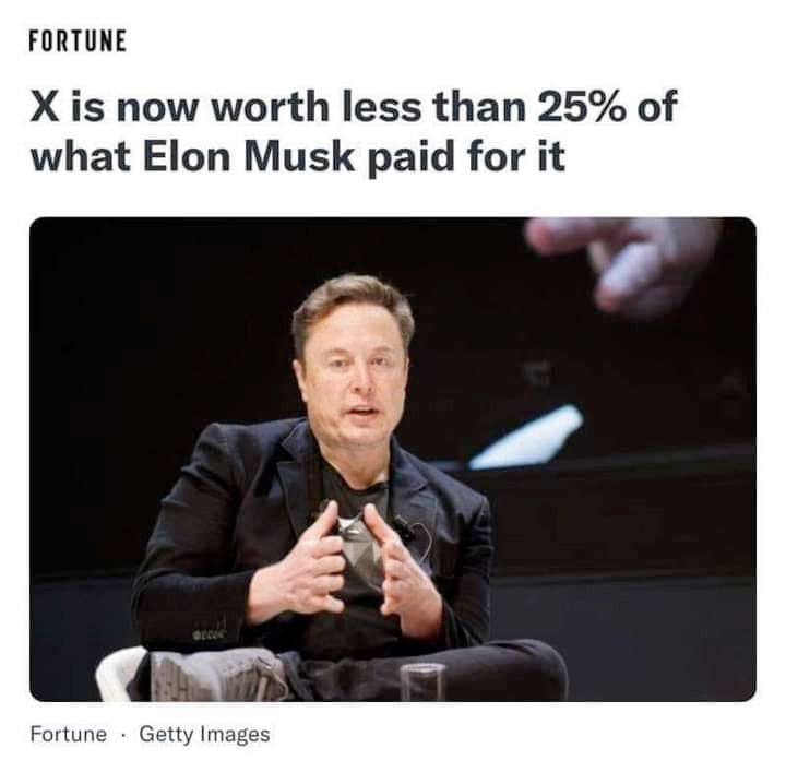 "X is now worth less than 25% of what Elon Musk paid for it."