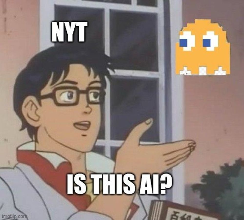 Butterfly meme with the NYT asking if a Pac-Man ghost is AI
