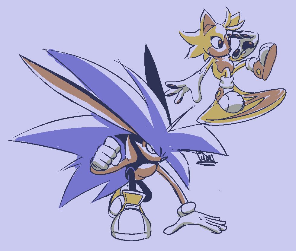 Studium (the alternative universe's Sonic) and Kris (the Tails of the same universe) posing