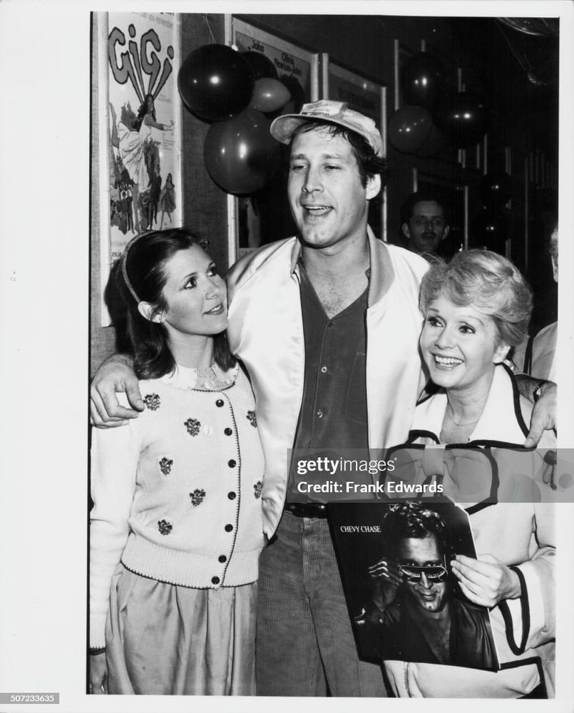 Carrie Fisher, Chevy Chase and Debbie Reynolds, at a Halloween party at Rehearsal Studios, North Hollywood, CA, October 31st 1980