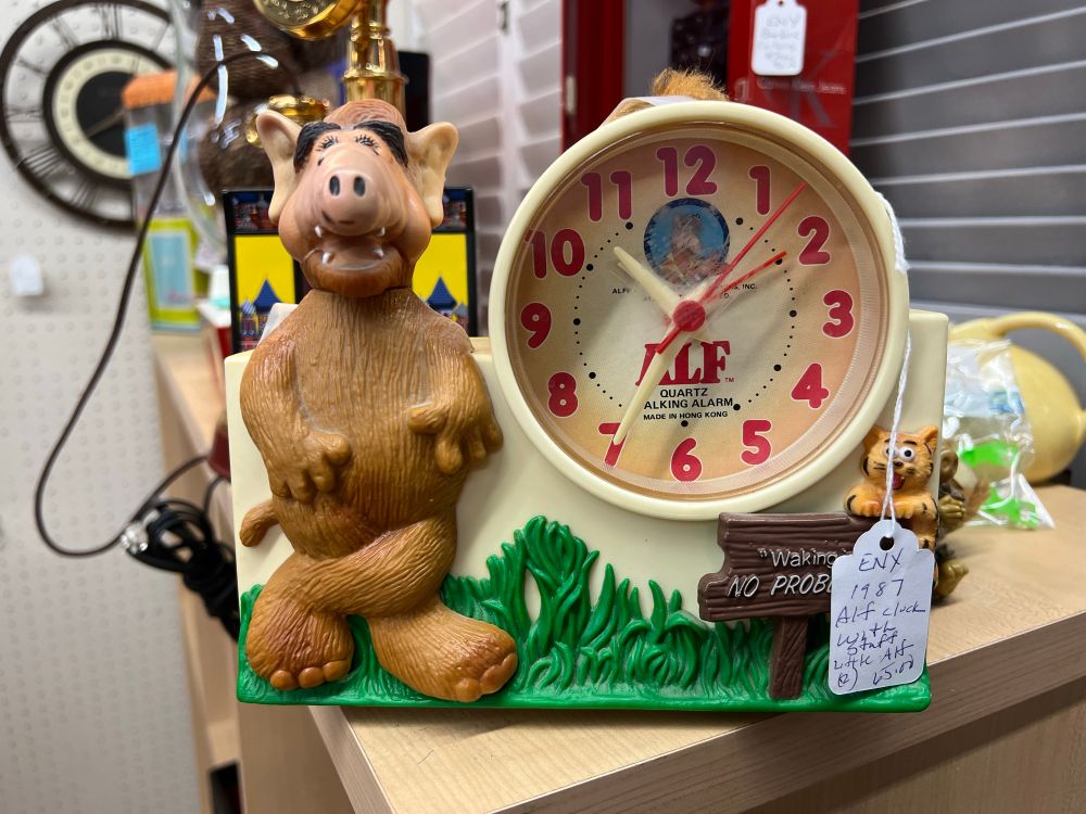 A clock featuring A.L.F.