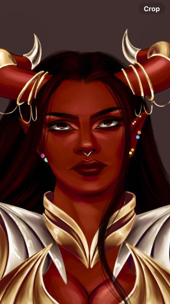 Drawing of my oc Solaris, used as a reference for the red baby meme. Her hair is down and she is wearing armour.