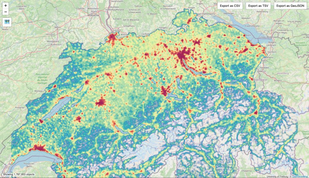 Visualization of the query on a map, using a heatmap.