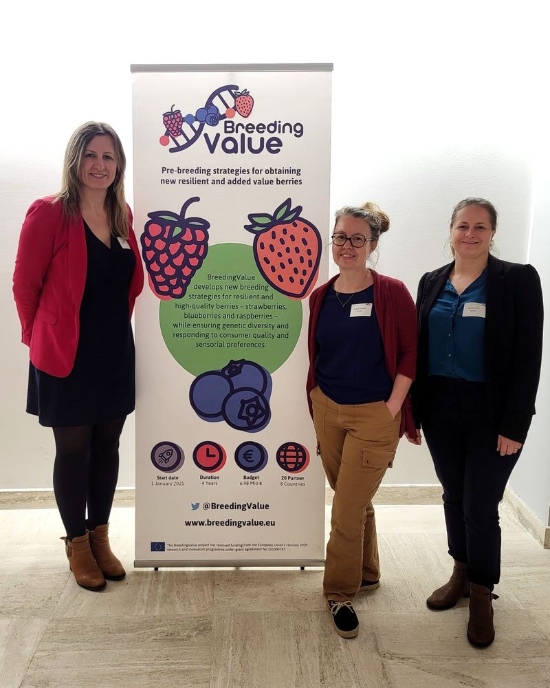 Members of the FDFE team stand in front of a sign of the BreedingValue EU project