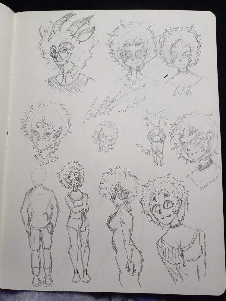 Sketches of steffan as a goat, alex, some body exercises and Calisto out of her clown costume
