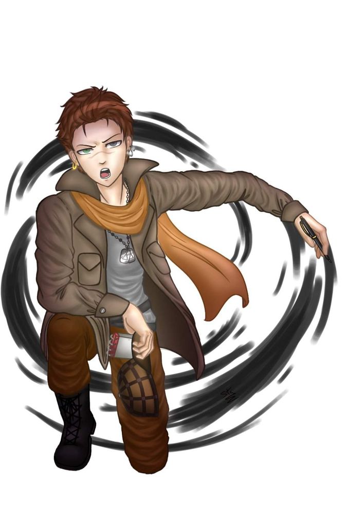 Personagem sendo um OC pertencente a mim em uma pose de um dos joelhos ao chão.