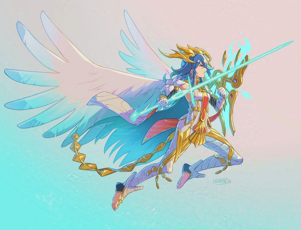 Illustration of Lucina in a special final form design with angel wings and being all cool!
