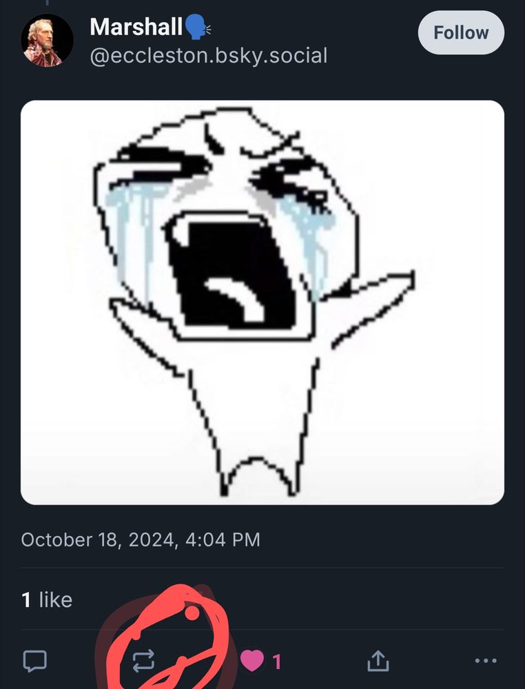 Image of tweet being replied to, with the repost button circled in red messily 