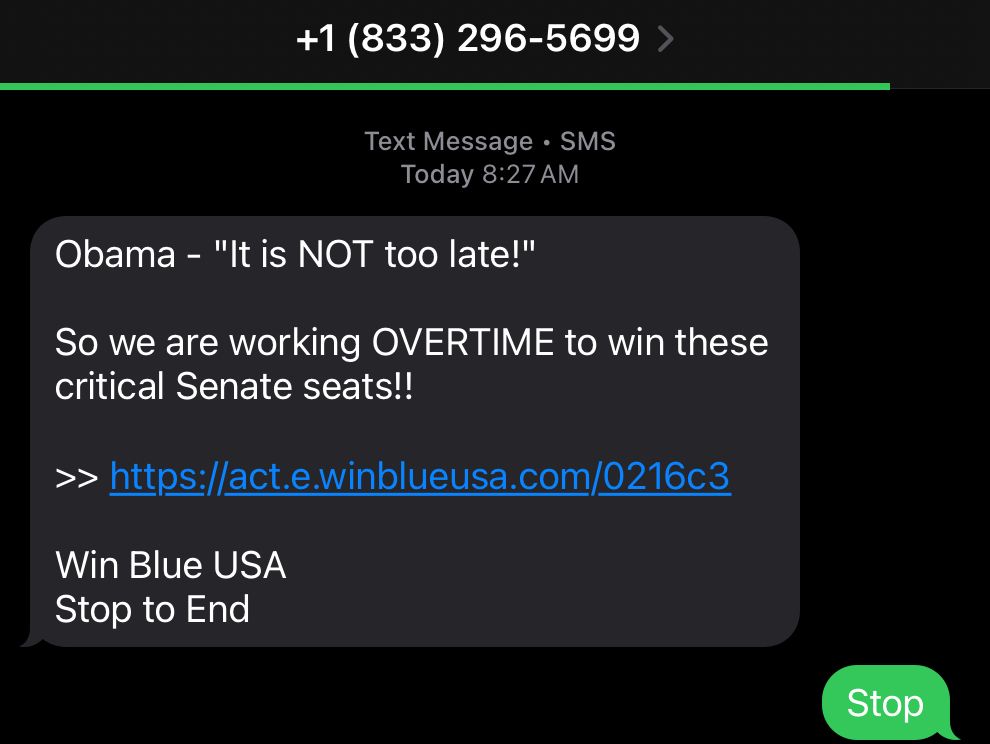 Another fundraising text from “Obama”