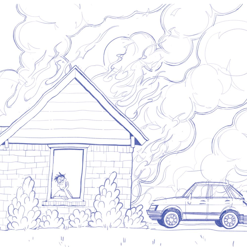 Sketch of the illustration. Blue lines on white bg 
