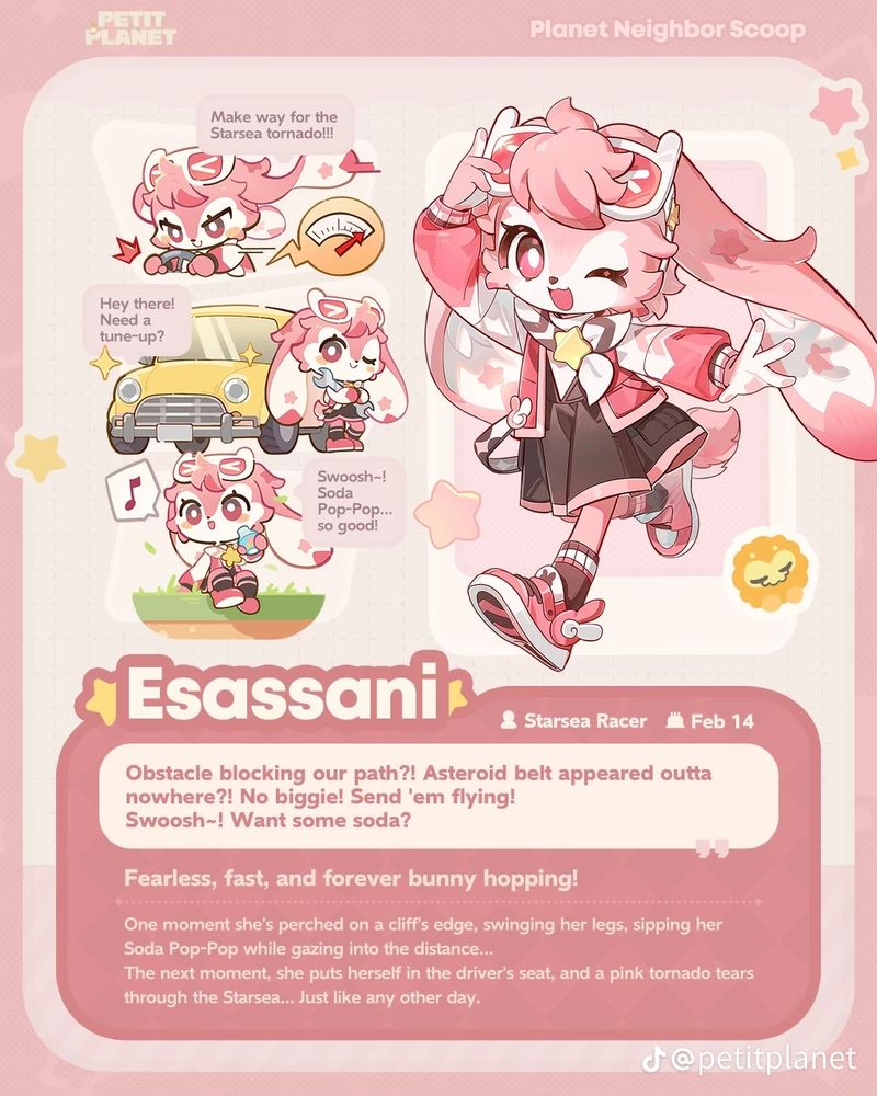 Personaje de Petit Planet: Esassani.
Piloto de carreras del Mar Estelar.