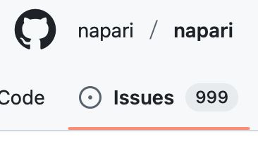 screenshot of the napari github repo page. The issues tab shows 999 open issues.