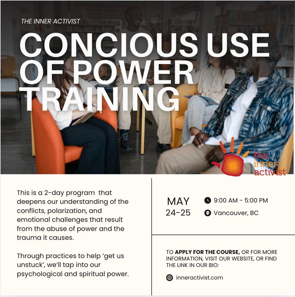 Poster for Inner Activist's Conscious Use of Power training in May 2025.