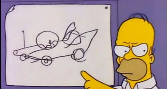 Homer Simpson designing a car
