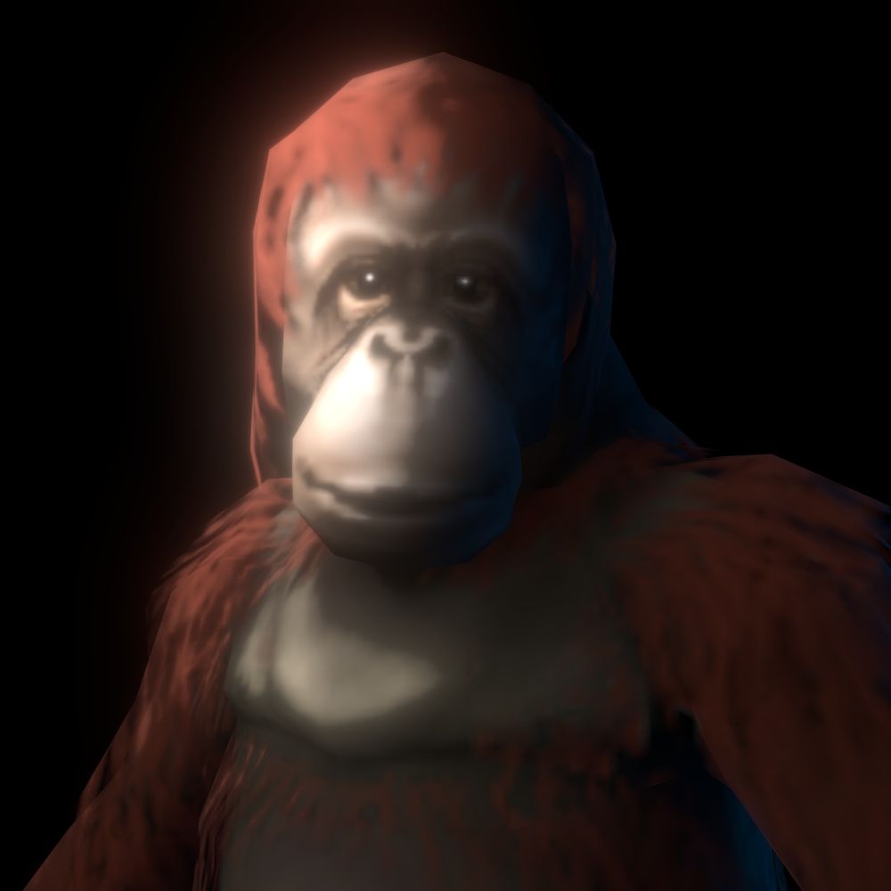 close-up face view of low-poly style orangutan 3d model