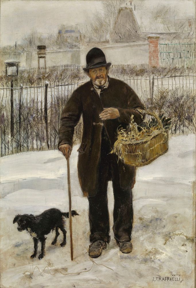 Jean-Francois Raffaëlli, Wandelaar met zijn hond, olieverf op doek, particuliere collectie