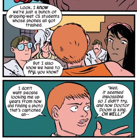 Panels from The Unbeatable Squirrel Girl (2015 series) #4 (March 2016), script by Ryan North, oencils and inks by Erica Henderson, color by Rico Renzi, letters by Clayton Cowle