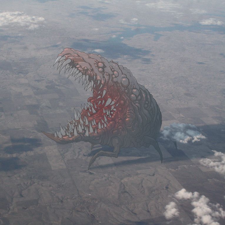 Une sorte de tique monstrueuse vue d'avion piétine des champs et des plaines dans le middle-west américain.