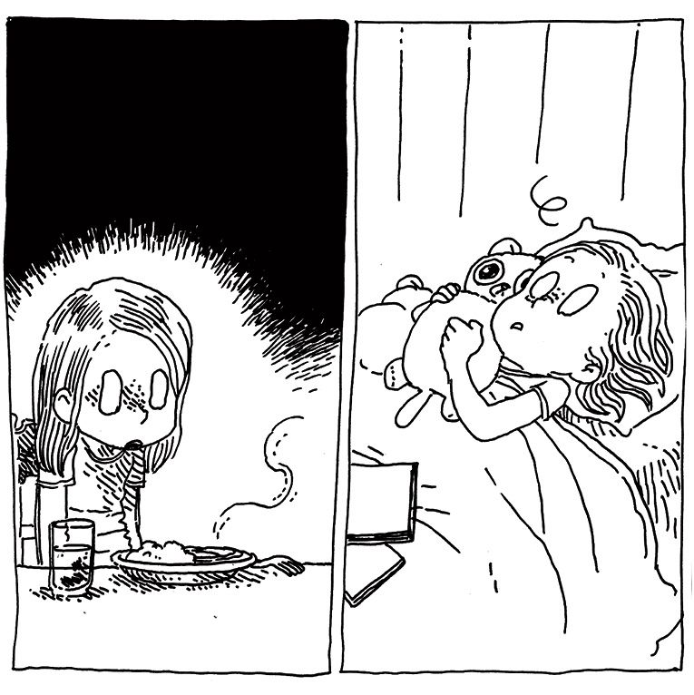 Nièce est toujours hagarde le soir devant son dîner qu'elle ne touche même pas. On la voit ensuite serrer sa peluche dans son lit, les yeux toujours vides tournés vers le plafond.
