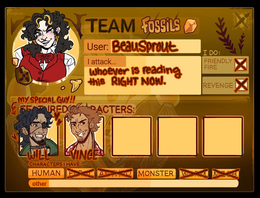 My artfight card for Team Fossil!